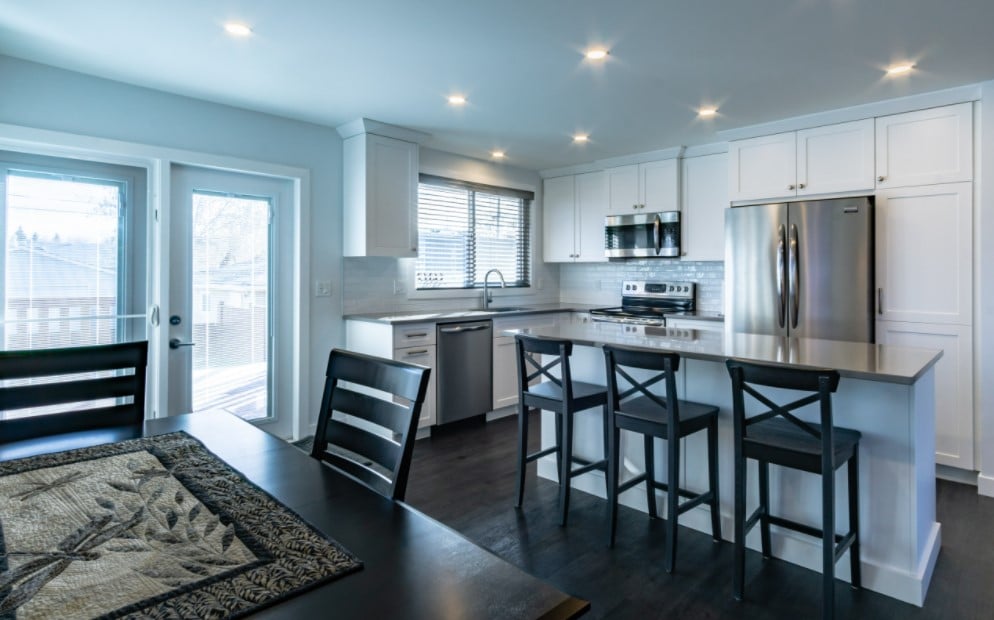 Kitchen with pantry around the fridge